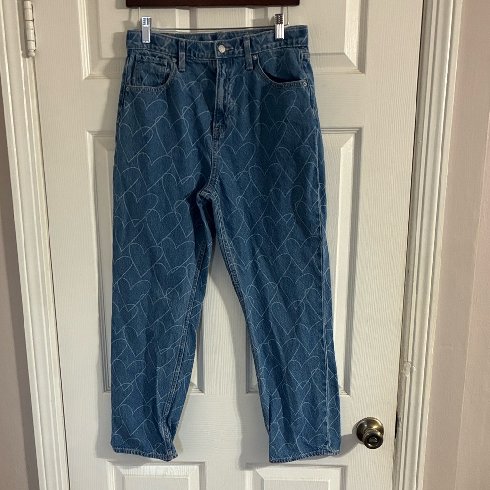 Old Navy Blue Heart Pattern kids slouchy Straight Jeans 💙